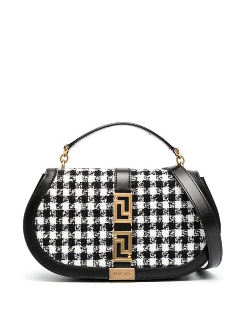 versace tweed bag|Versace black and white purses.